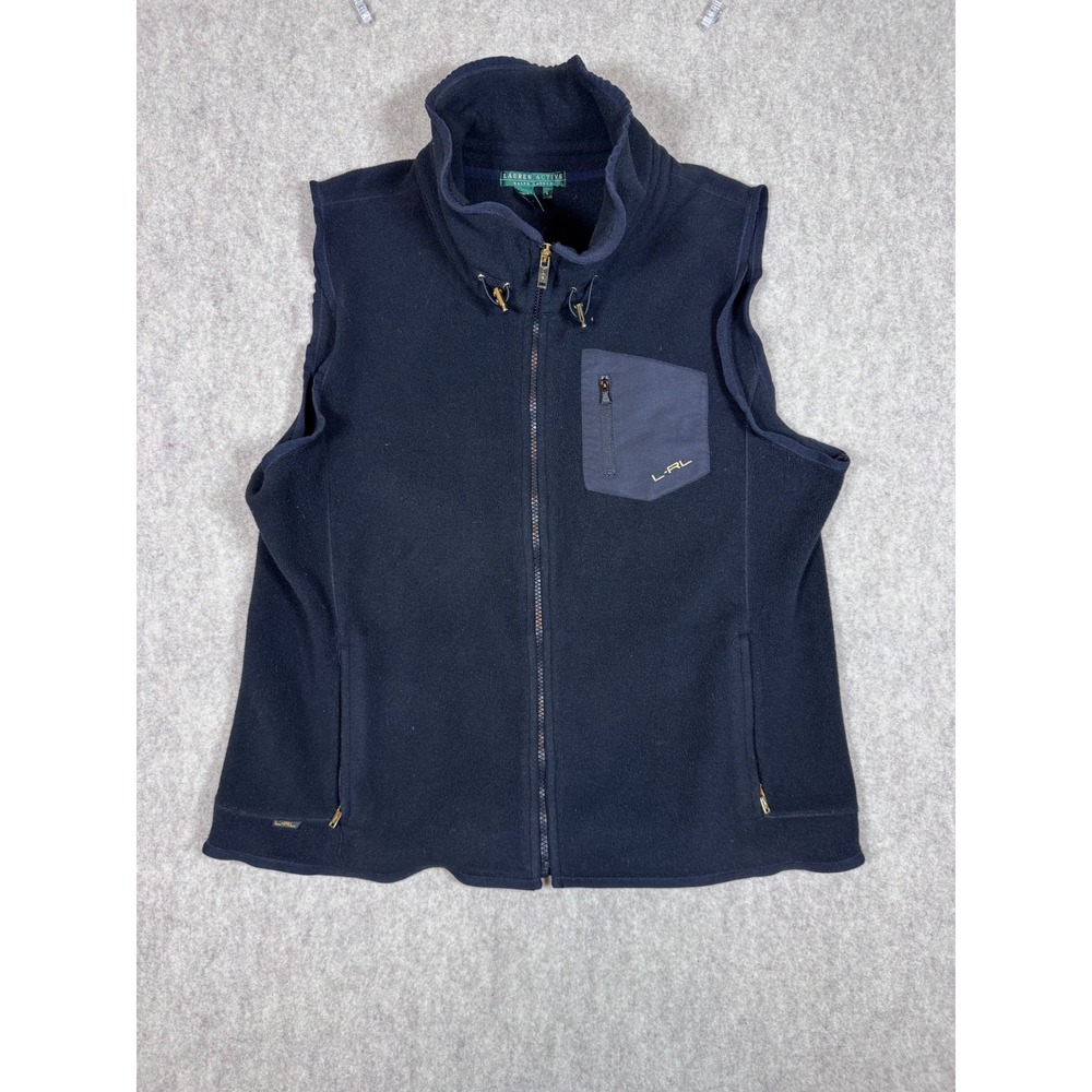 k218. Lauren Active Ralph Lauren Fleece Vest Navy Blue Full Zip Large L-RL